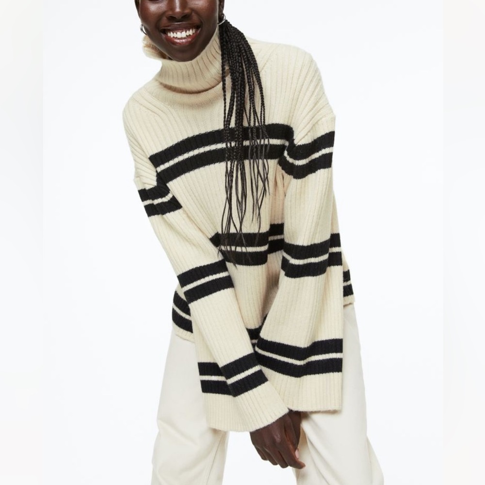 H&M Striped Oversized Mock Turtleneck Sweater